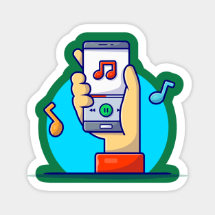 Online Music Player with Hand, Tune and Note of Music Cartoon Vector Icon Illustration Sticker